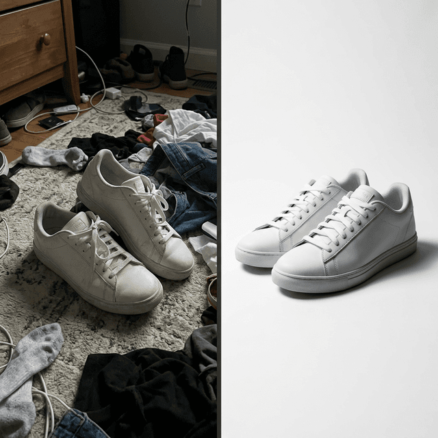 Múltiplos produtos sendo transformados de fotos casuais em imagens comerciais profissionais